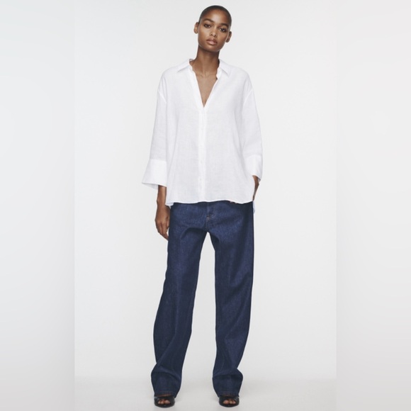 ZARA Asymmetric hem linen shirt - Picture 6 of 6